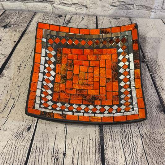 25cm Orange Square Mirror Mosaic Handmade Ceramic Glass Tile Bowl Fruit0