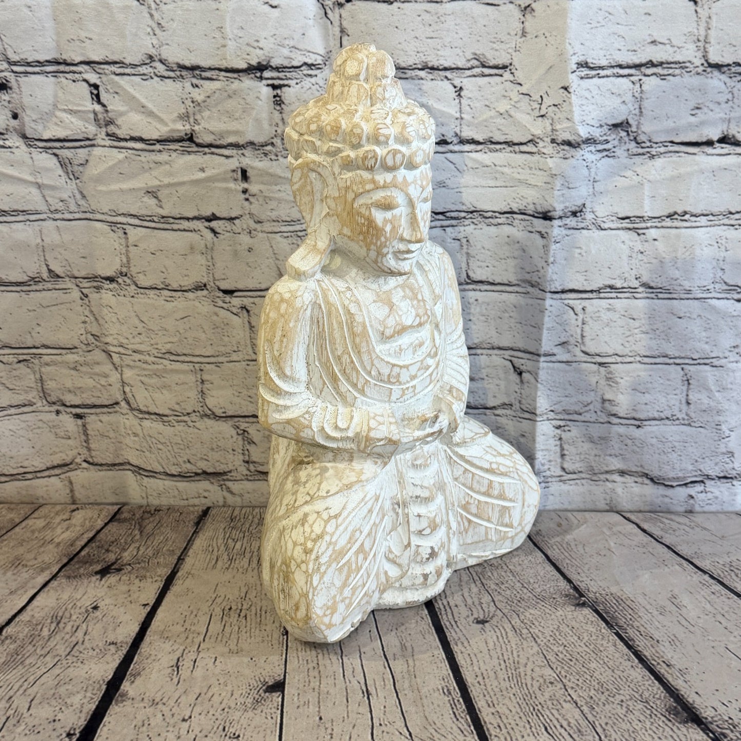 40cm White Meditating Buddha Ornament Sculpture Statue Buddhas Hand Carved Wood2