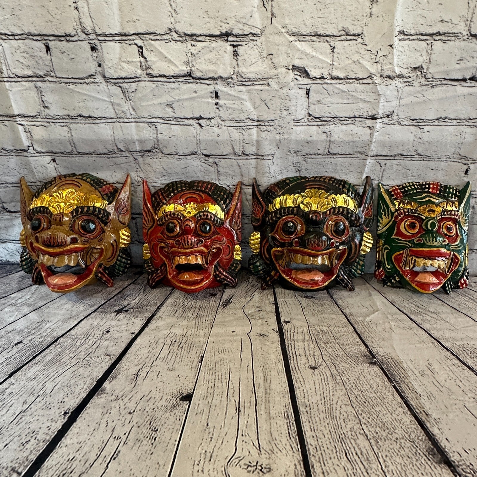 Large Wooden Natural Barong Wall Mask 20cm x 20cm Handmade And Fairtrade Hindu8