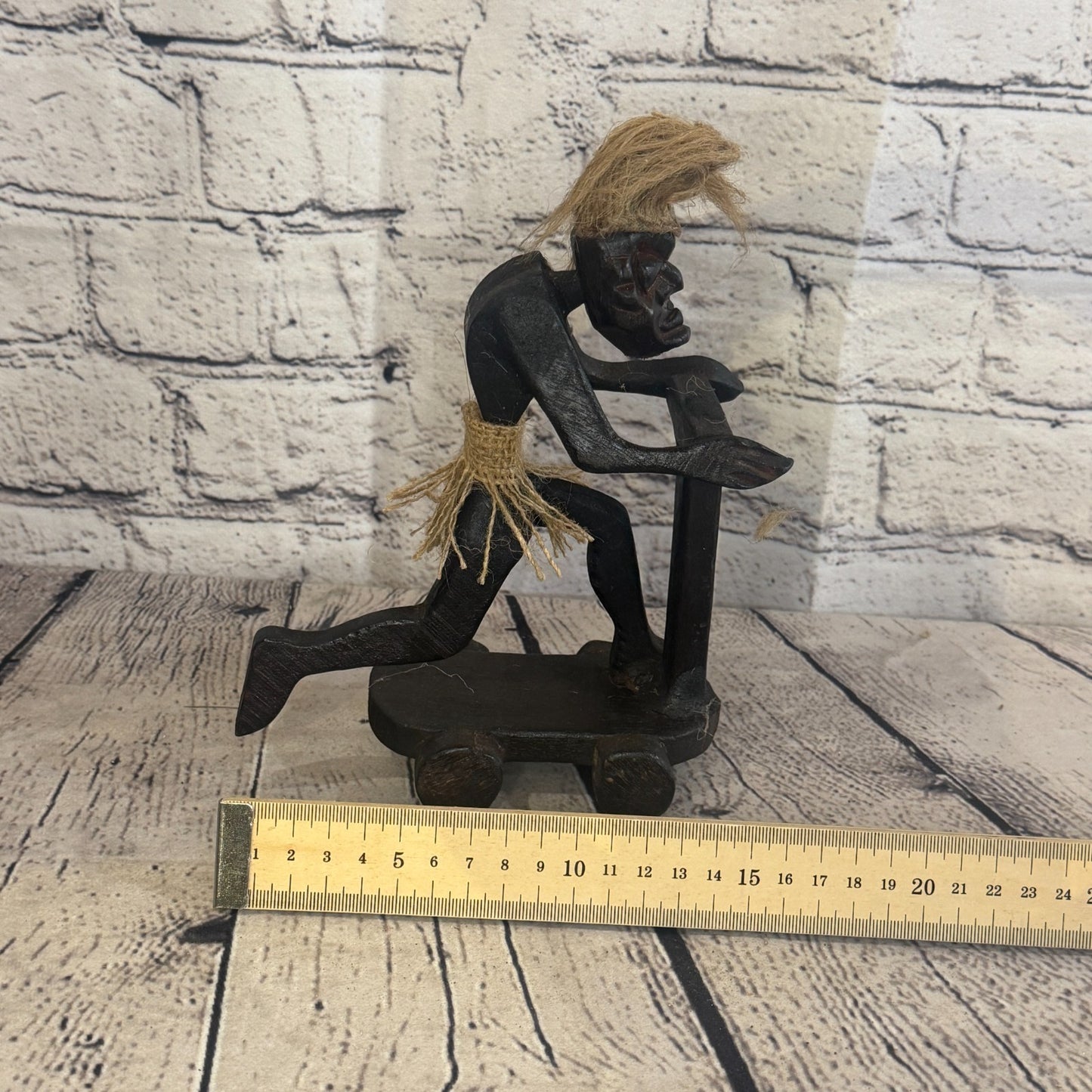 20cm Scooter Riding African Tribal Warrior Man Figure Statue Wood Hand Carved6