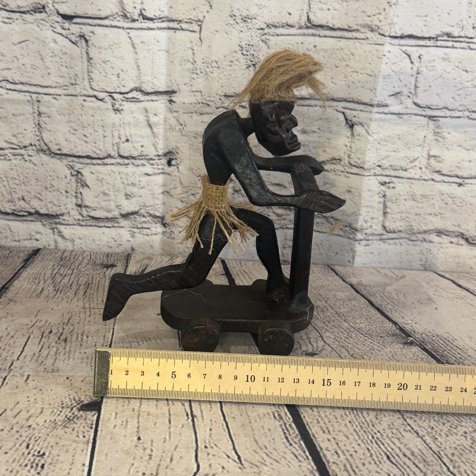 20cm Scooter Riding African Tribal Warrior Man Figure Statue Wood Hand Carved6