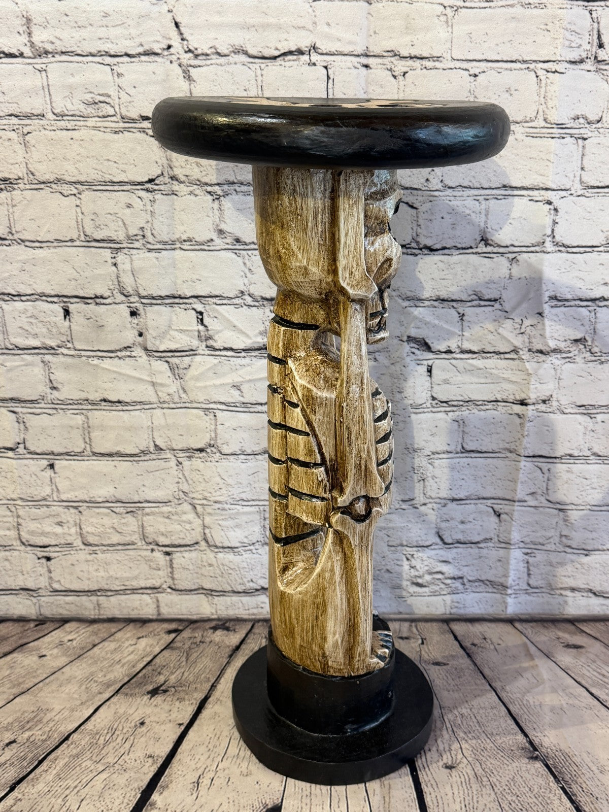 55cm x 25cm Sitting Skull Round Wooden Coffee Table Bar Restaurant Garden Pub3