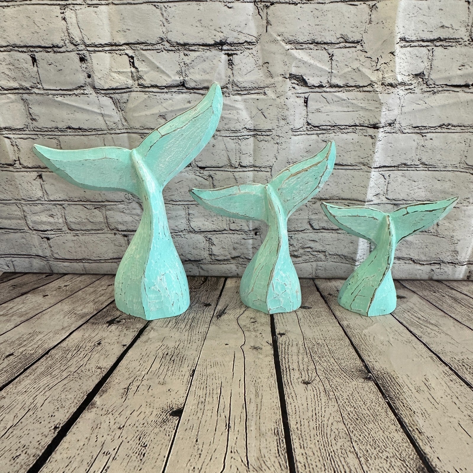 35cm x 30cm Whale Tail Green Fish Wood Coastal Ocean Bathroom Decoration9
