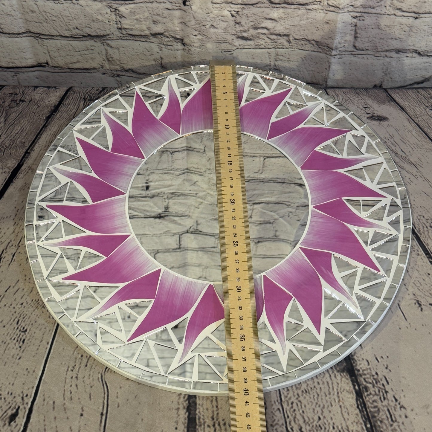 Pink Sun Flame Mosaic Tile Wall Mirror 40cm x 40cm 16 Inches Handmade4