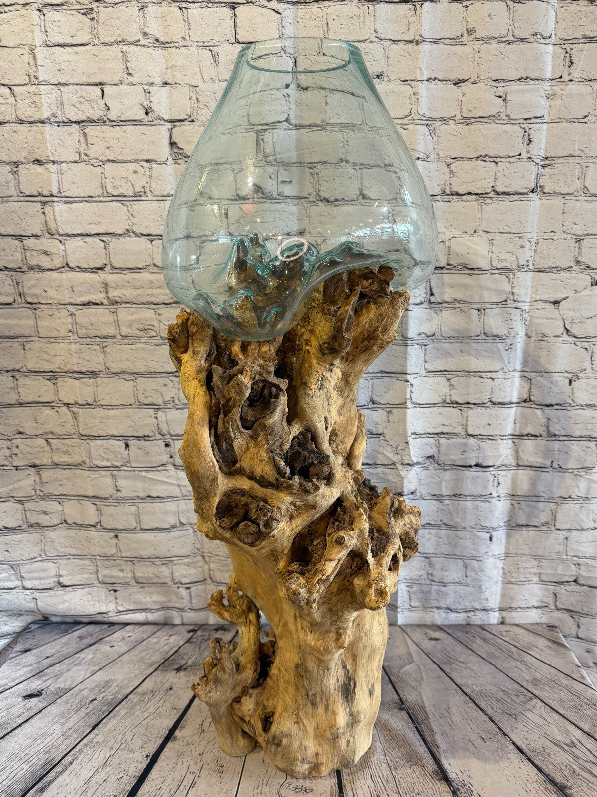 90cm Big Clear Colour Melted Glass Wood Decorative Vase Glass Sculpture Crafted0