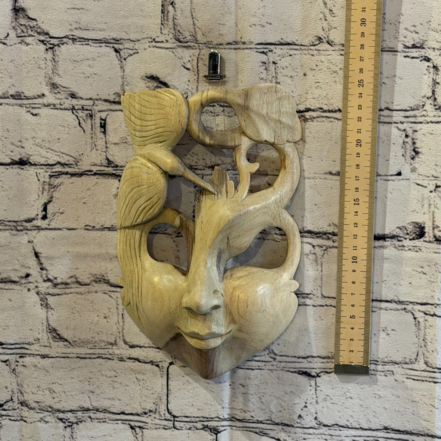 25cm Wooden Soulmate Mask Wall Art Hibiscus Wood Hand Carved Fair Trade Design 54