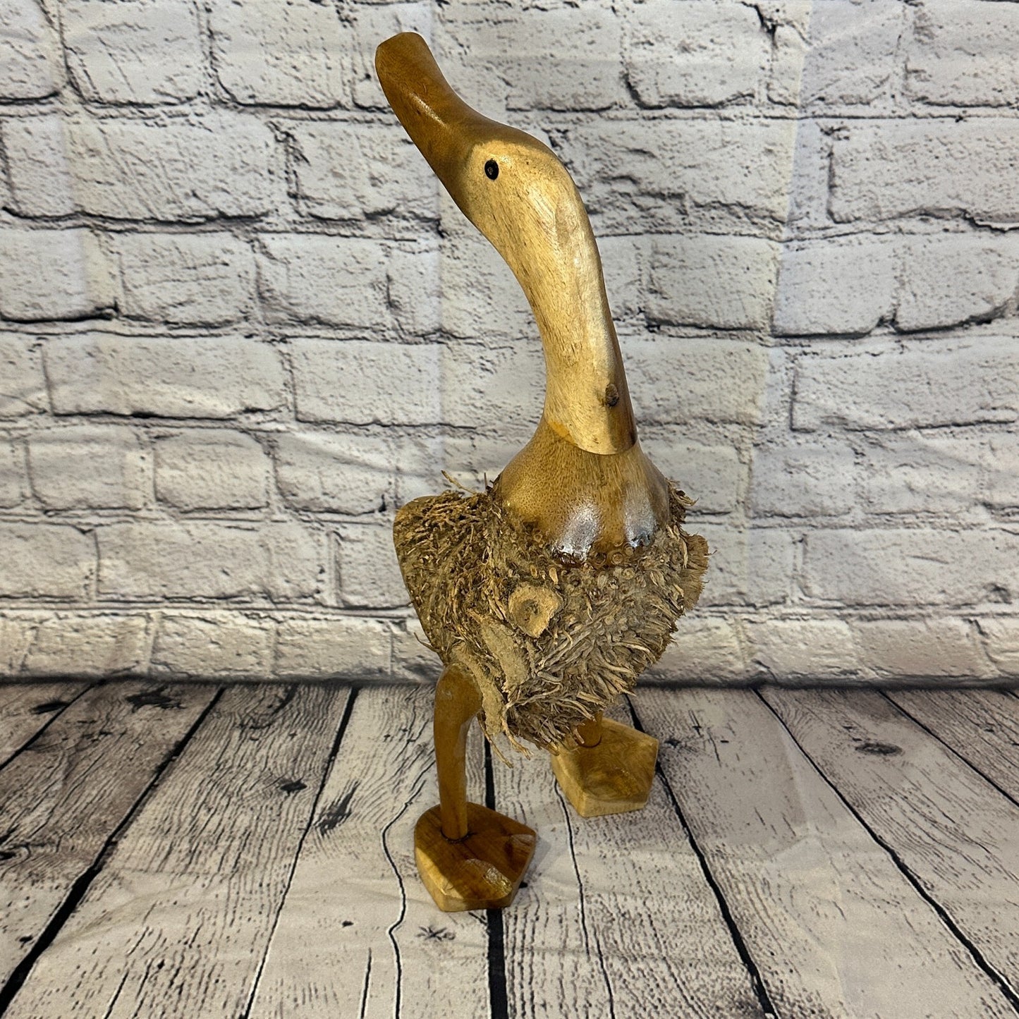 Looking Back 40cm Tall Wooden Hairy Duckling Baby Duck Bamboo Root Fairtrade3