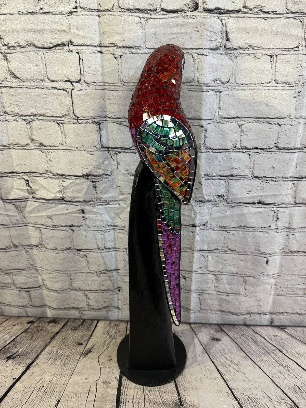 60cm Mosaic Parrot Bird Ornament Statue Fair Trade Handmade Carved Wood Design 24