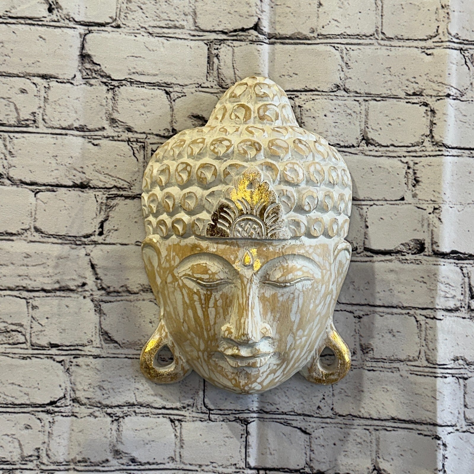 30cm x 20cm Light Brown Buddha Head Mask Wooden Hanging Statue Figurine Ornament2