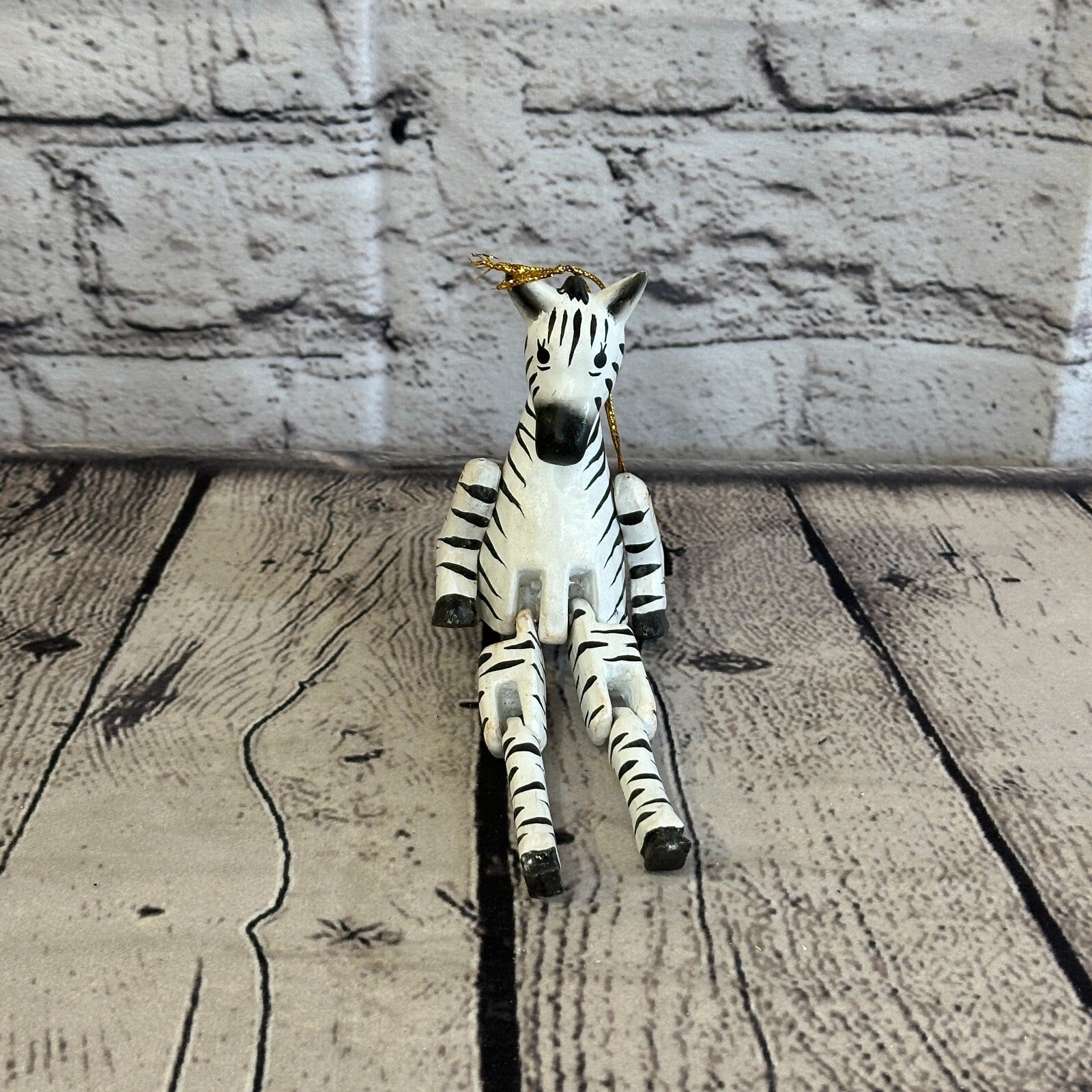 10cm Striped Zebra Sitting Animal, Wooden Shelf Ornament Handmade and Fairtrade1
