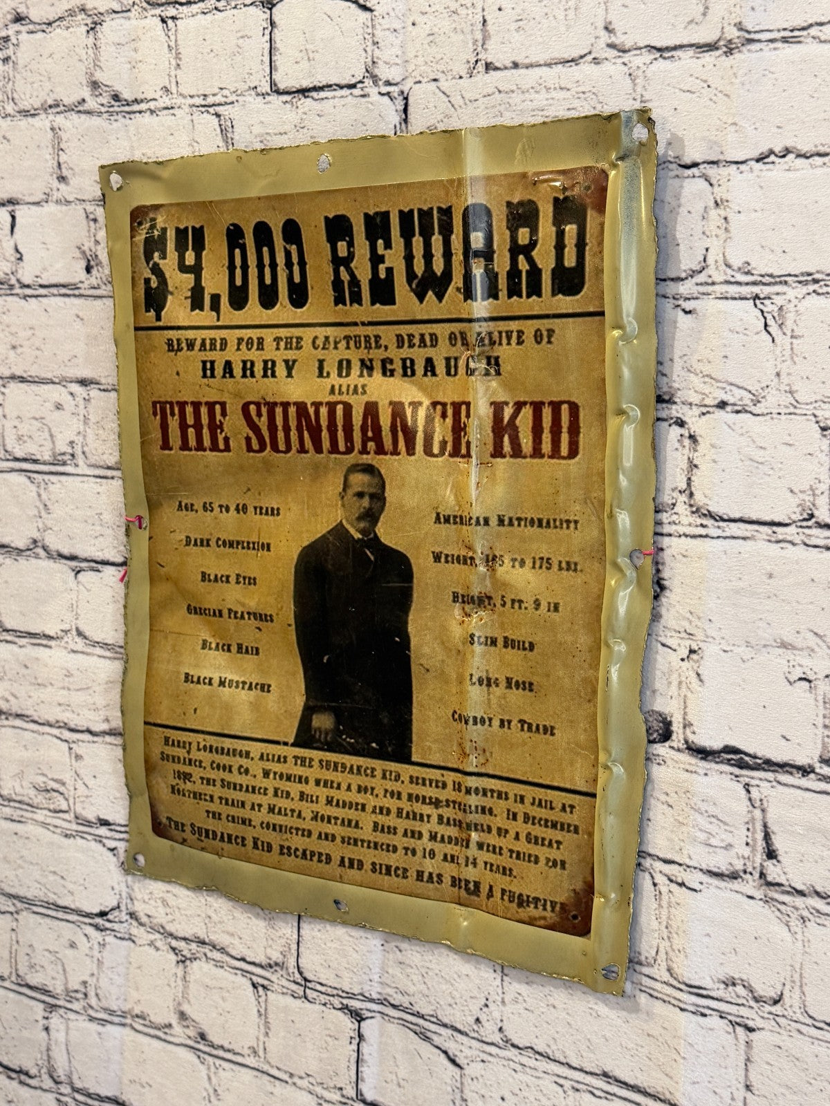 Sundance Kid Wanted Poster Advert Wall Plaque 42cm x 36cm Vintage Retro Tin Sign1