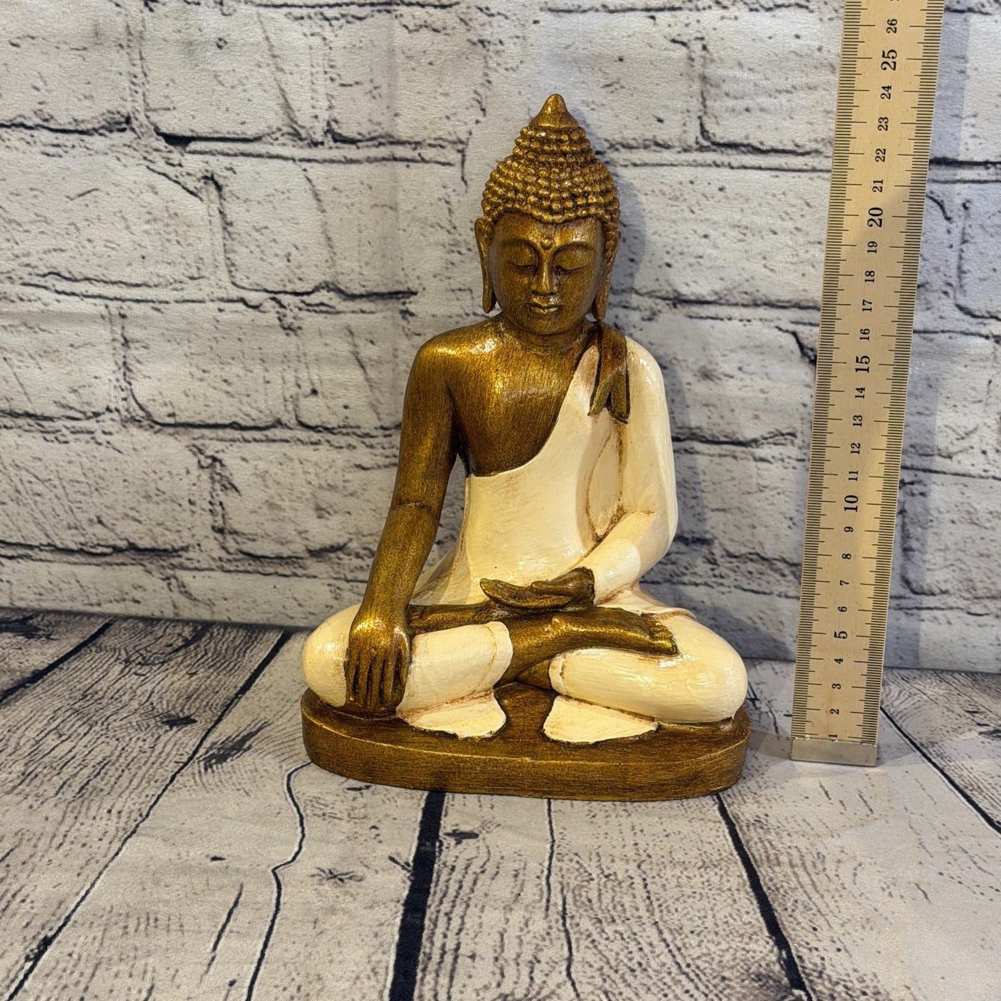 White & Bronze 25cm x 15cm Large Thai Buddha Sitting Statue Resin Hindu5