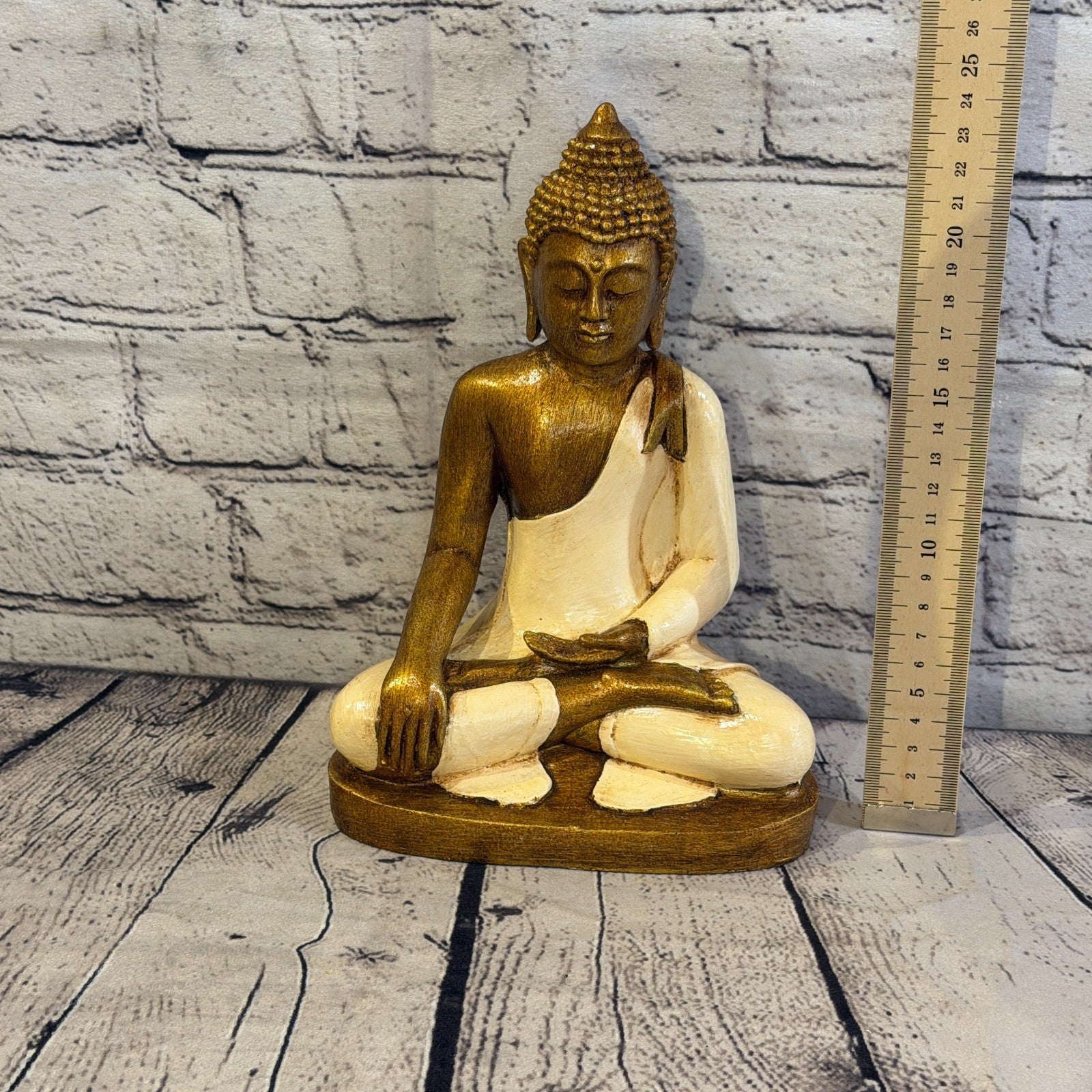 White & Bronze 25cm x 15cm Large Thai Buddha Sitting Statue Resin Hindu5