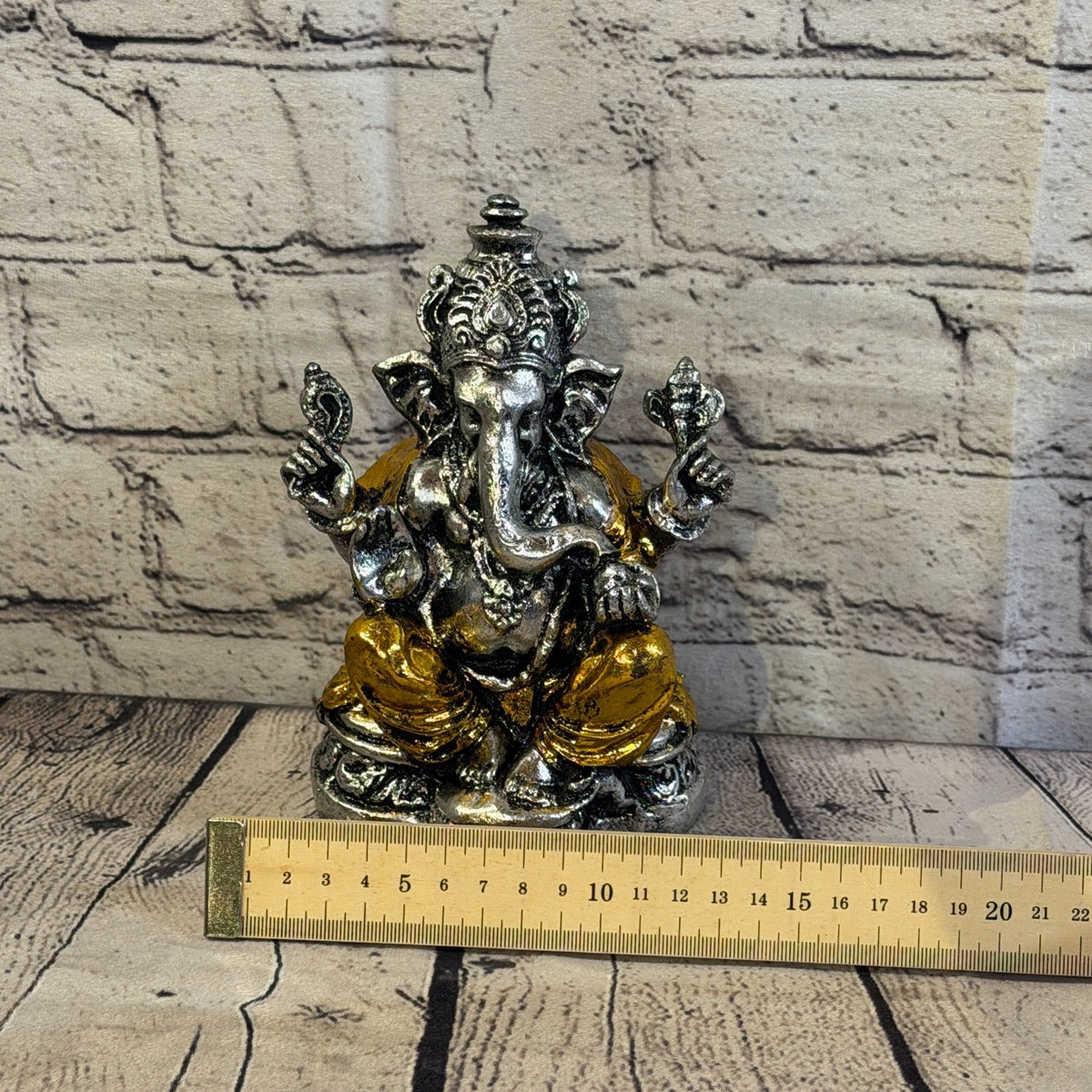 Gold & Silver 18cm Large Ganesh Ganesa Sitting On Lotus Statue Resin Hindu6
