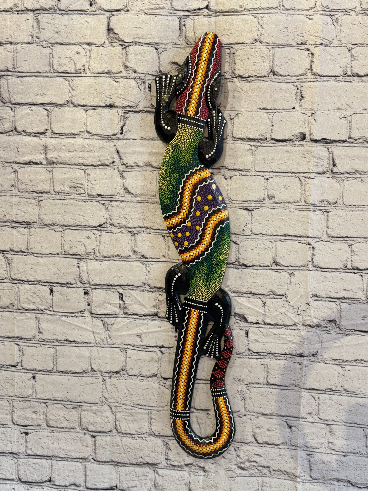 80cm Gecko Carved Wooden Dot Painted Ethnic Tribal Tiki Wall Art No 2 New2