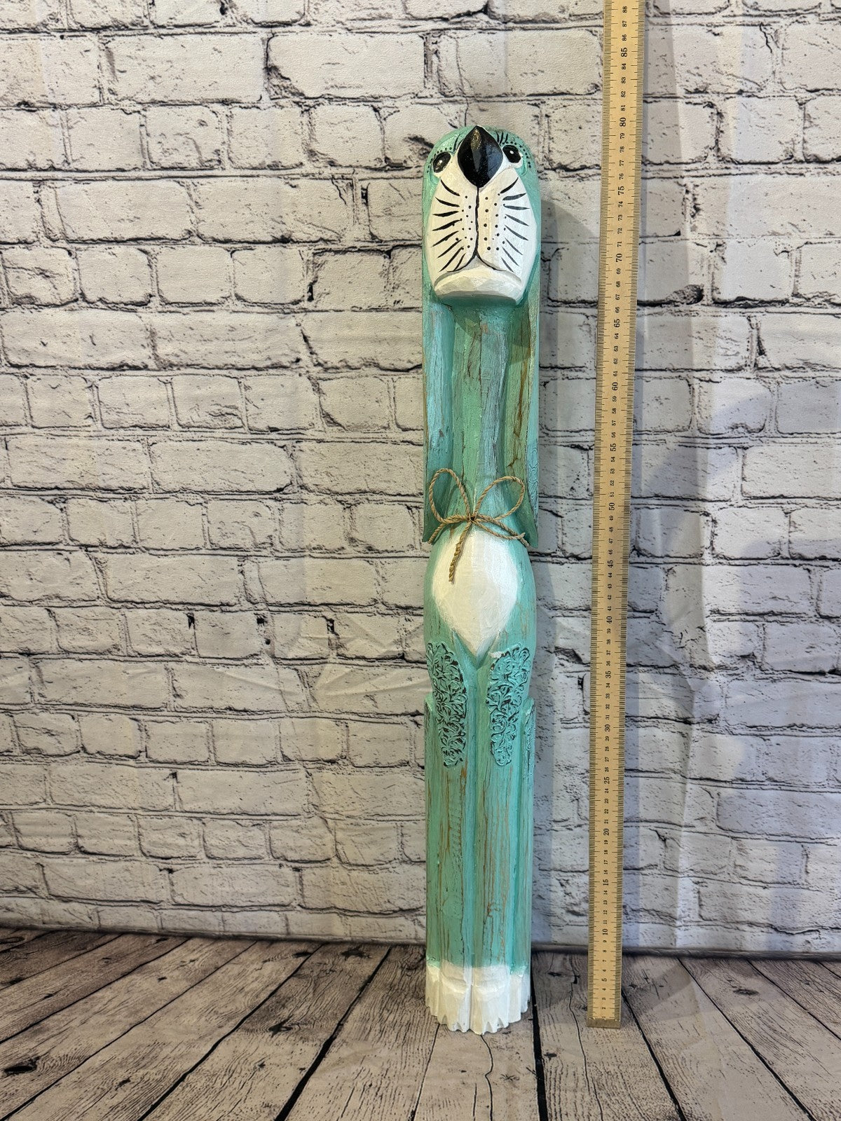 80cm Green Teal Wooden Shabby Dog Statue Ornament Fair Trade Handcarved5