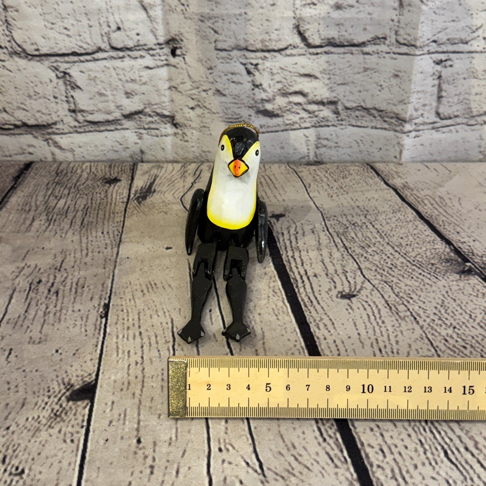 10cm Black White Penguin Sitting Animal Wooden Shelf Ornament Handmade Fairtrade6