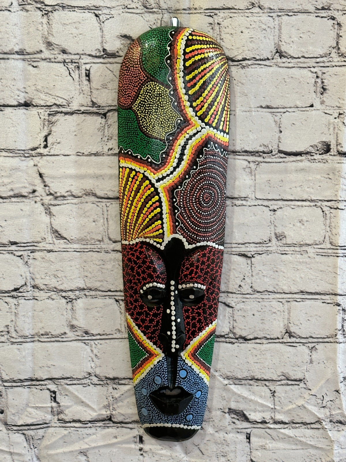 50cm Mask Carved Wooden Dot Painted Ethnic Tribal Tiki Wall Art Handmade No 82