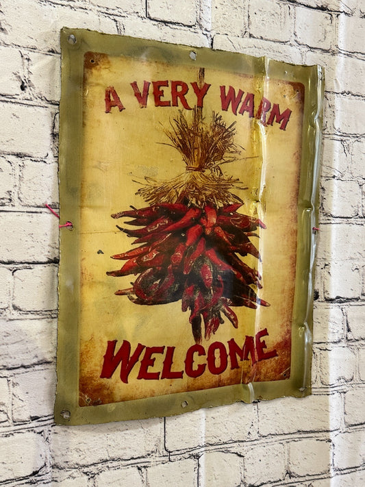 Red Chili Welcome Kitchen Sign Wall Plaque 42cm x 36cm Vintage Retro Tin Sign0