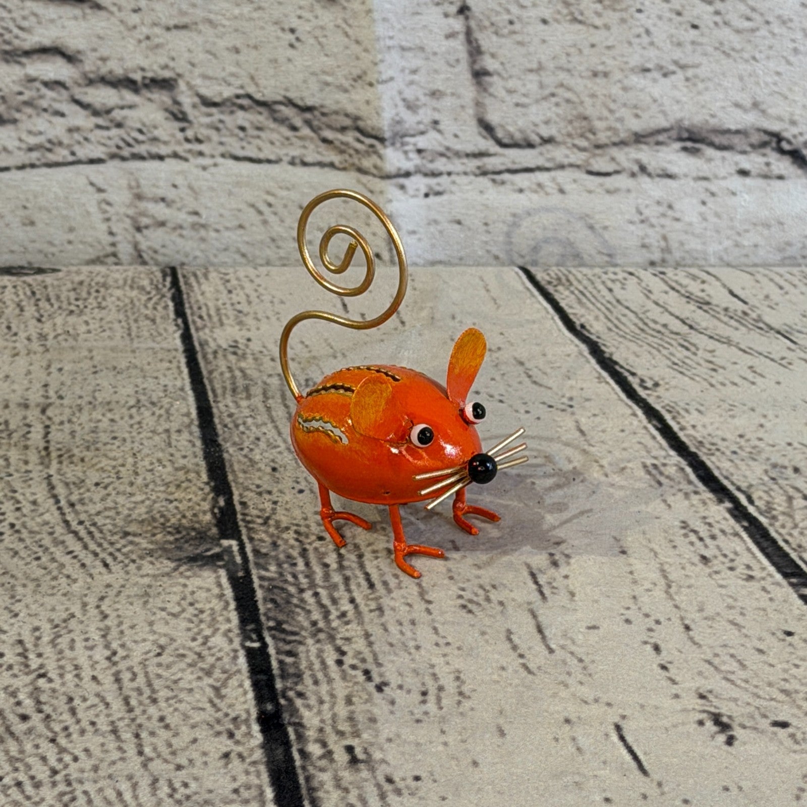7cm x 7cm Colourful Orange Mouse Rat Metal Tin Standing Ornament Statue2
