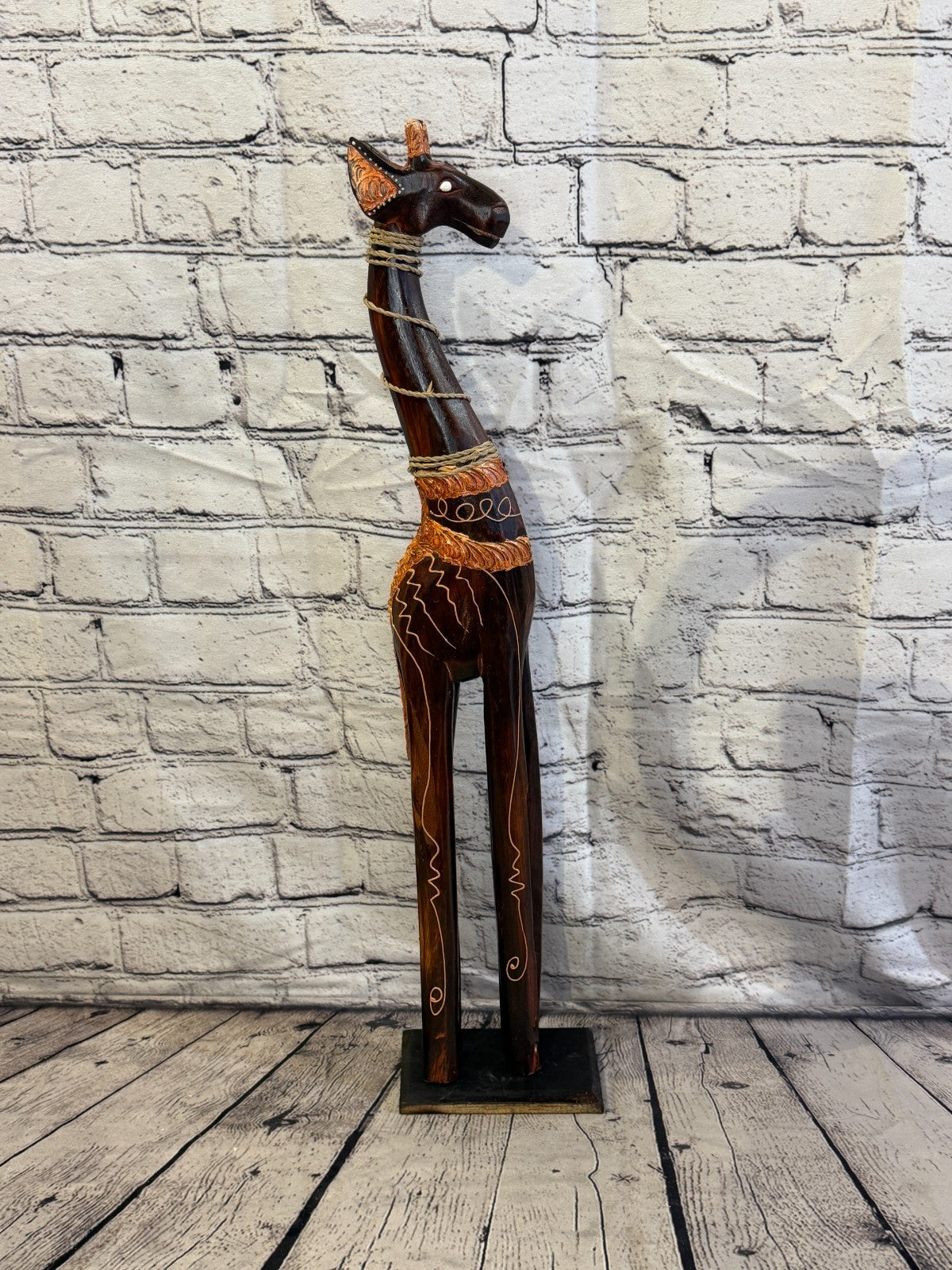 60cm Brown Wooden Giraffe Standing Single Carved Solid Wood Giraffe Handmade3