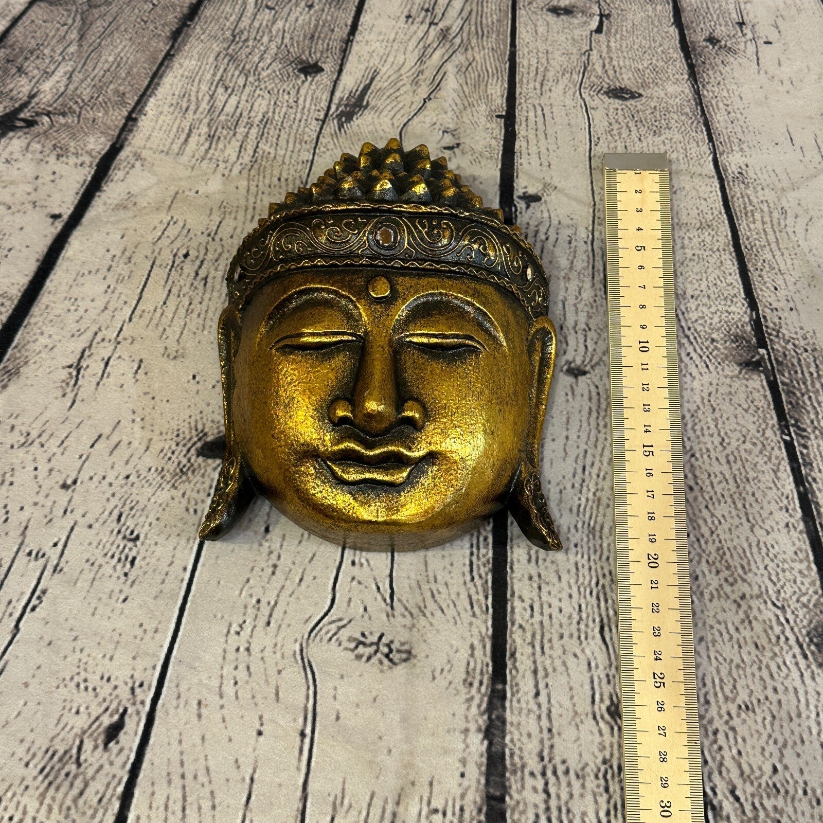 20cm Gold Buddha Head Mask Wooden Hanging Statue Figurine Ornament Fair Trade4