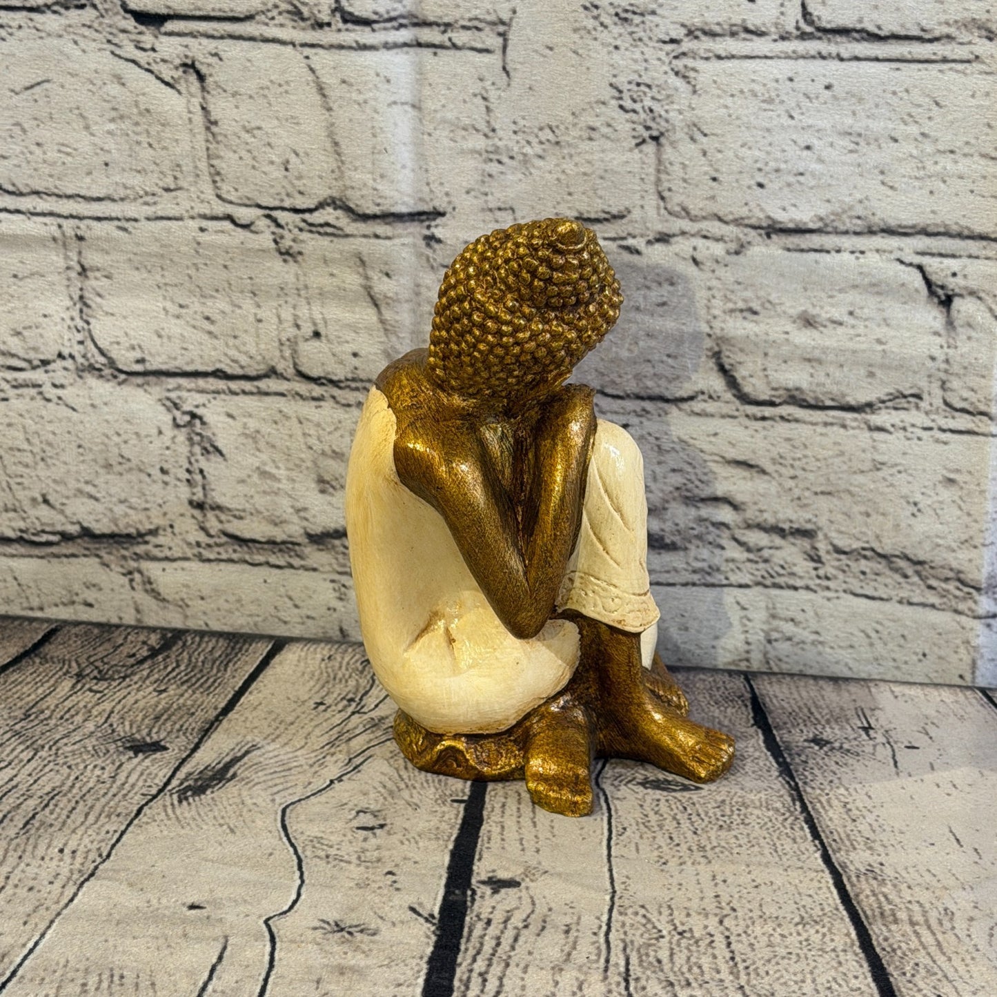 Cream & Bronze 20cm x 10cm Thai Kneeling Buddha Sitting  Statue Resin Hindu3