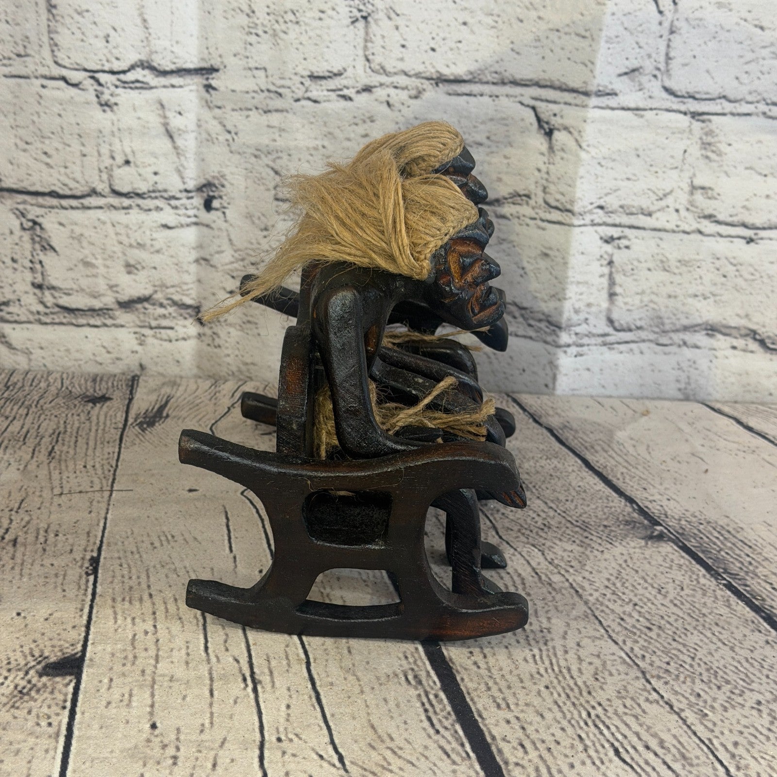 15cm Sitting Couple African Tribal Warrior Man Figure Statue Wood Hand Carved3