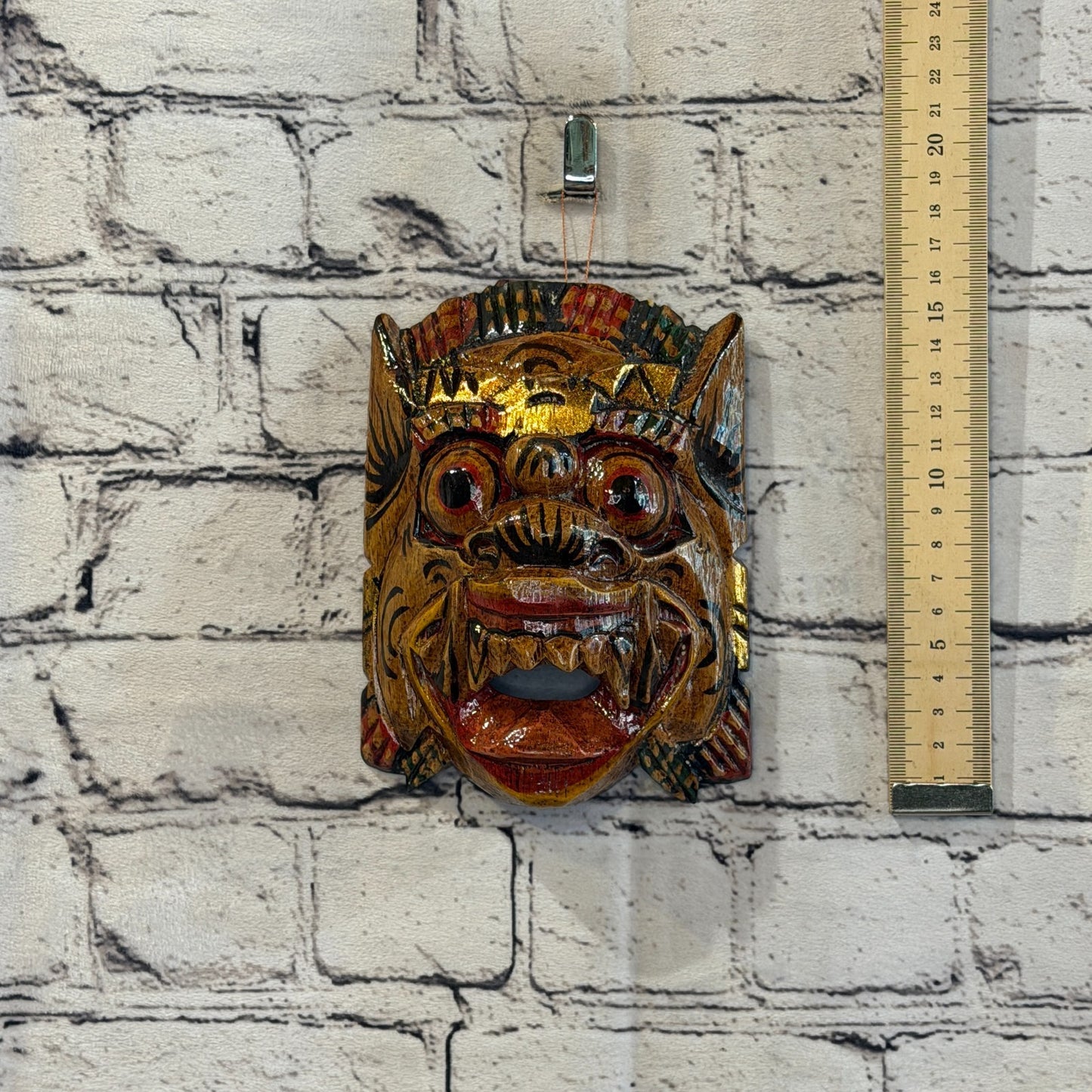 Small Wooden Natural Barong Wall Mask 12cm x 12cm Handmade And Fairtrade Hindu4