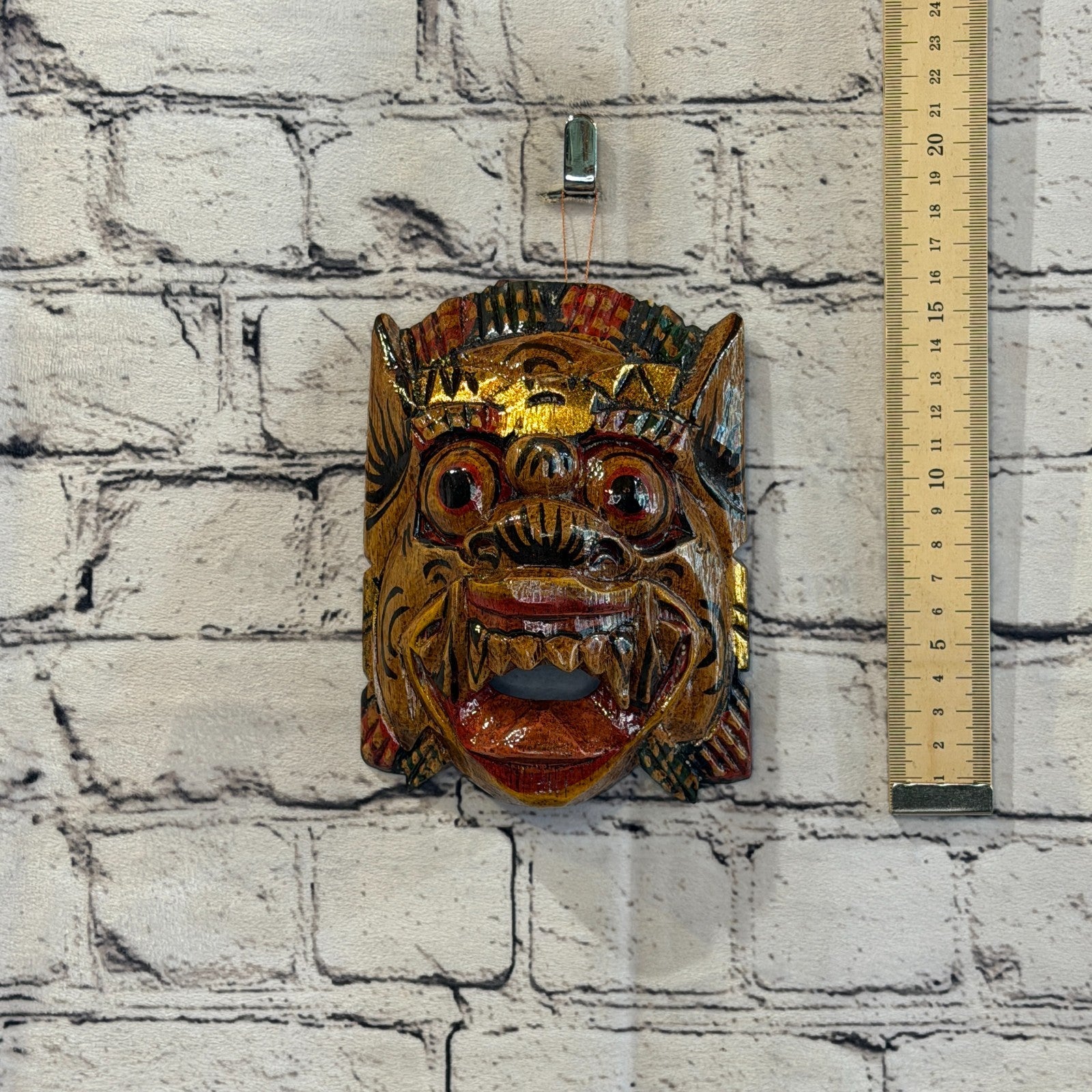Small Wooden Natural Barong Wall Mask 12cm x 12cm Handmade And Fairtrade Hindu4