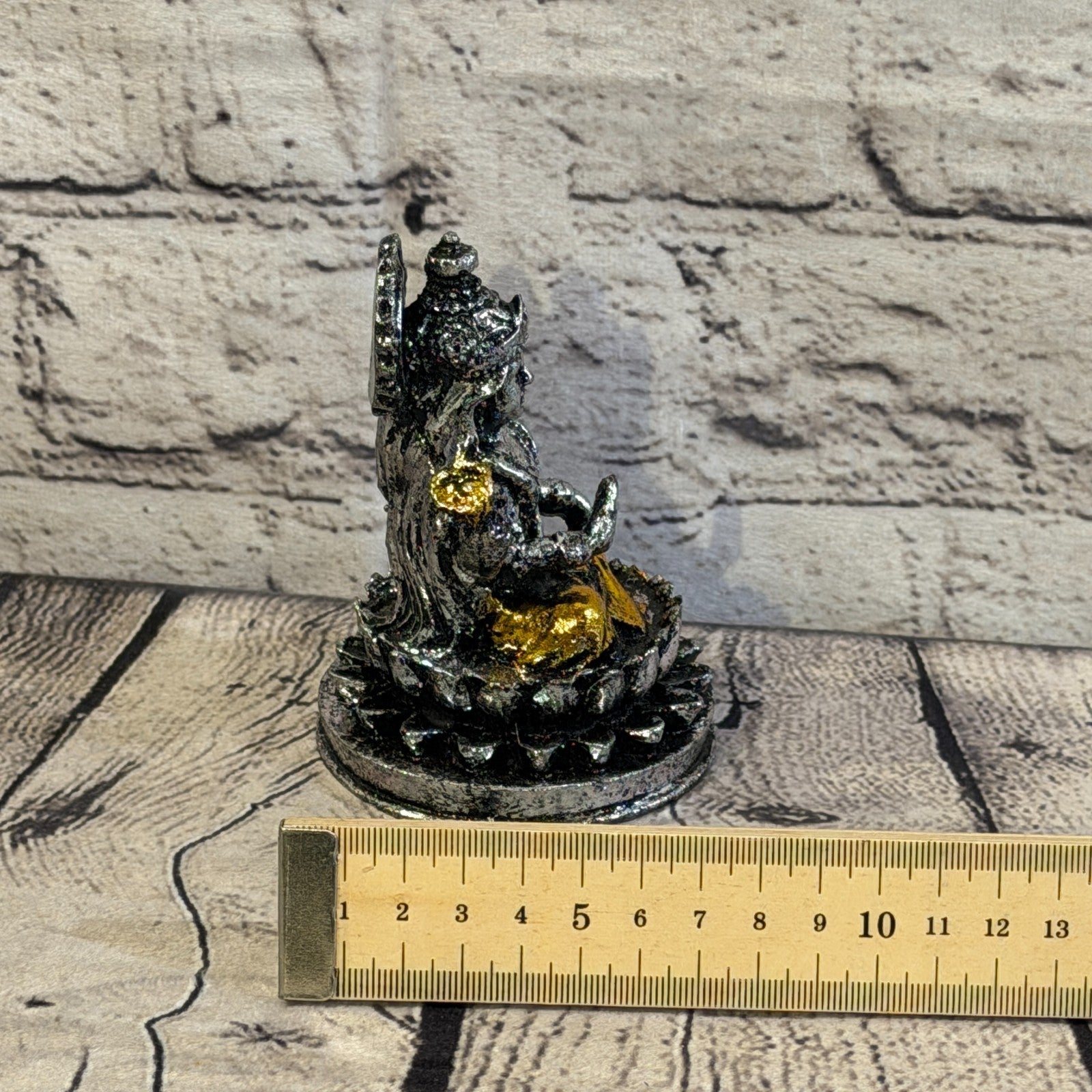 Silver And Gold 12cm x 8cm Small Lakshmi Sitting Lotus Statue Resin Hindu God7