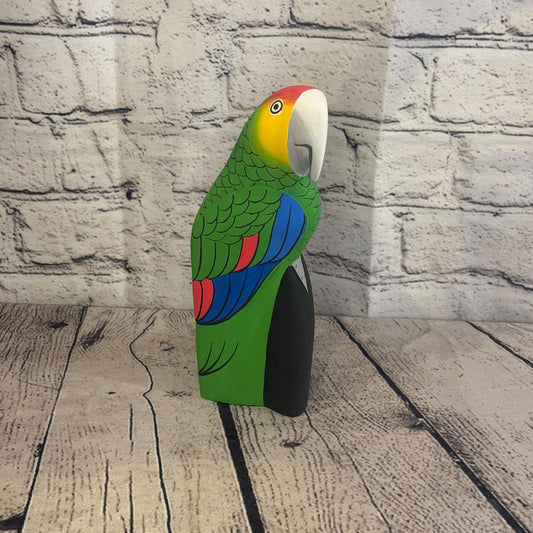 20cm Bright Green Parrot Bird Ornament Statue Fair Trade Hand Made Carved Wood0