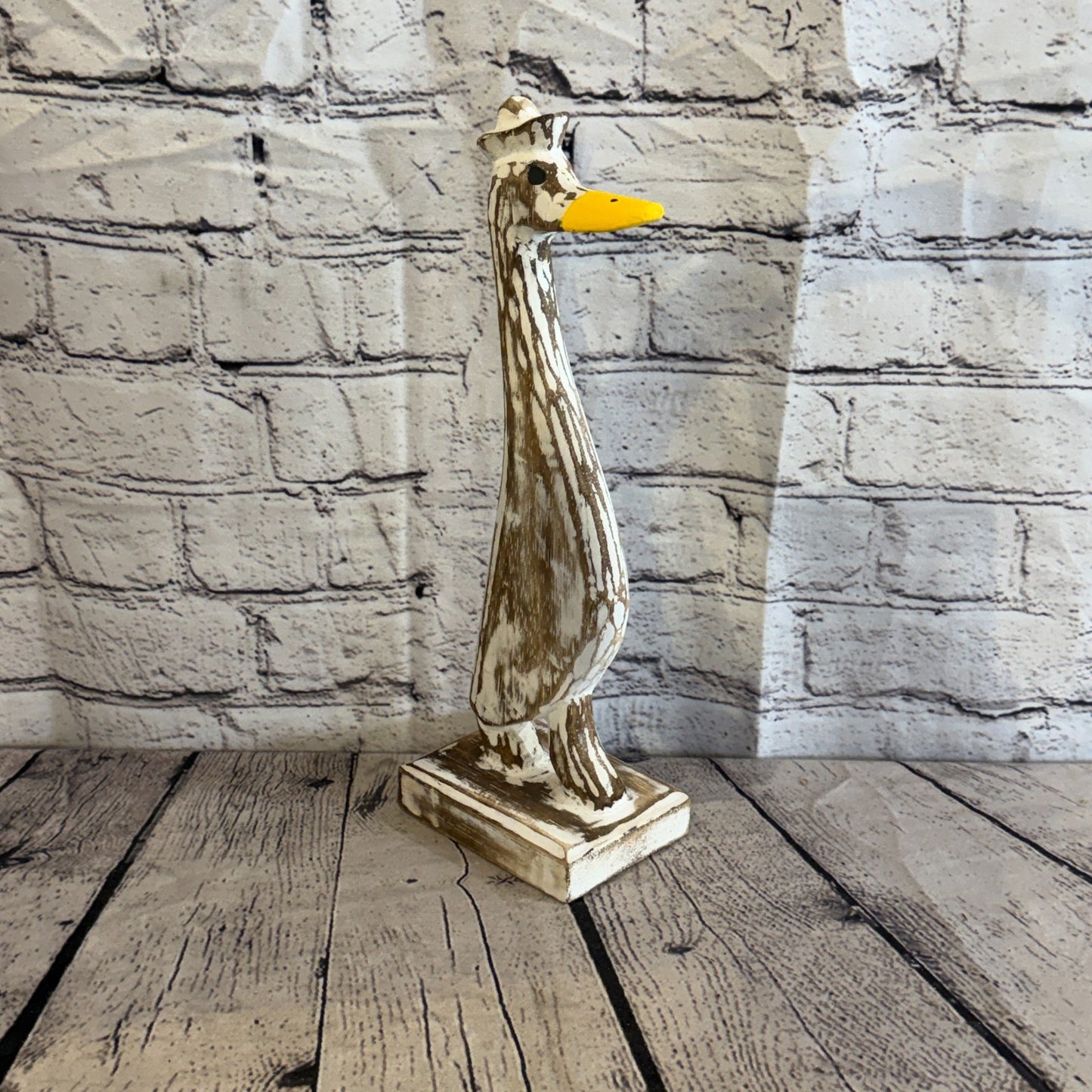 Looking Forward 35cm Tall Wooden Brown Duckling Baby Duck Shabby Wood Fairtrade2