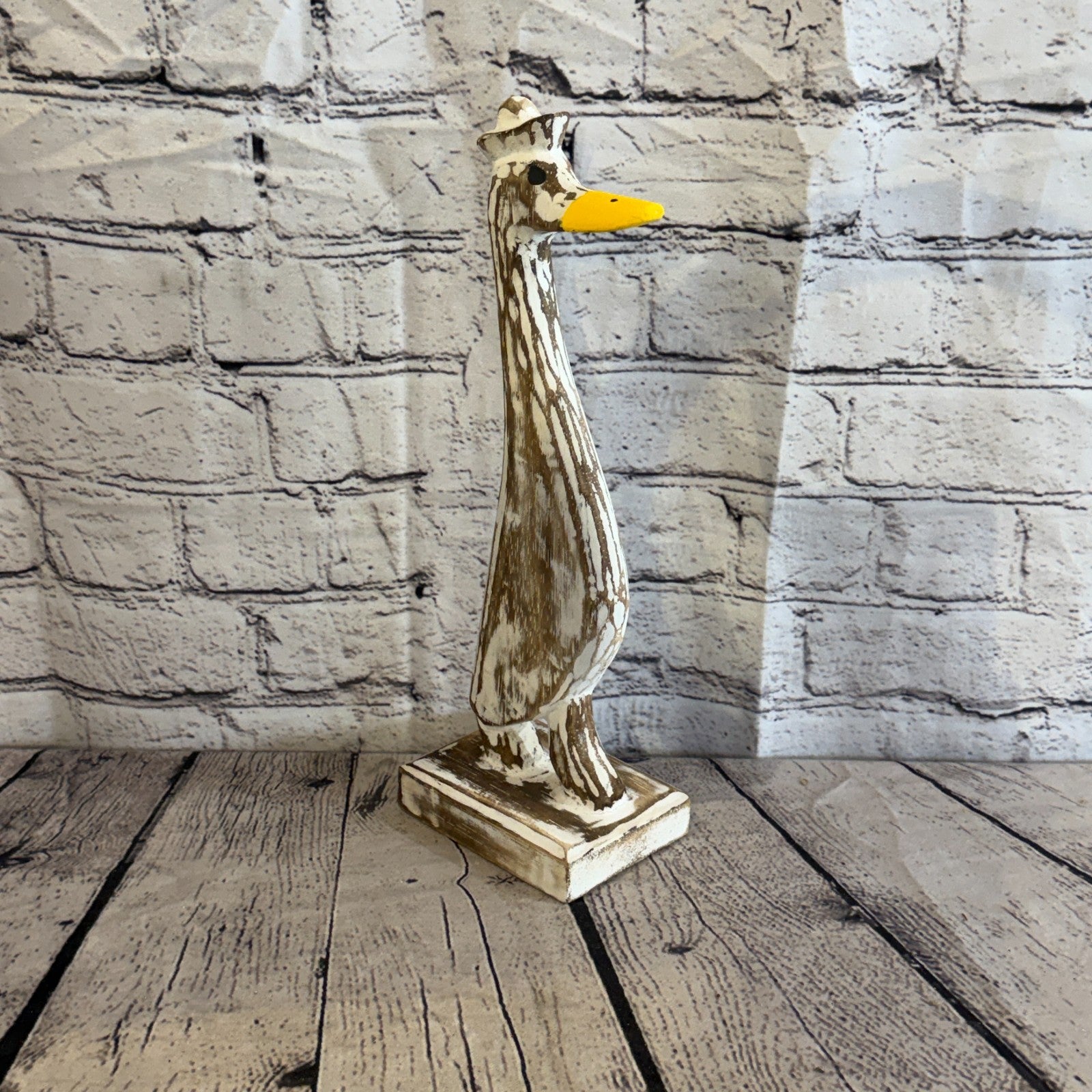 Looking Forward 35cm Tall Wooden Brown Duckling Baby Duck Shabby Wood Fairtrade2