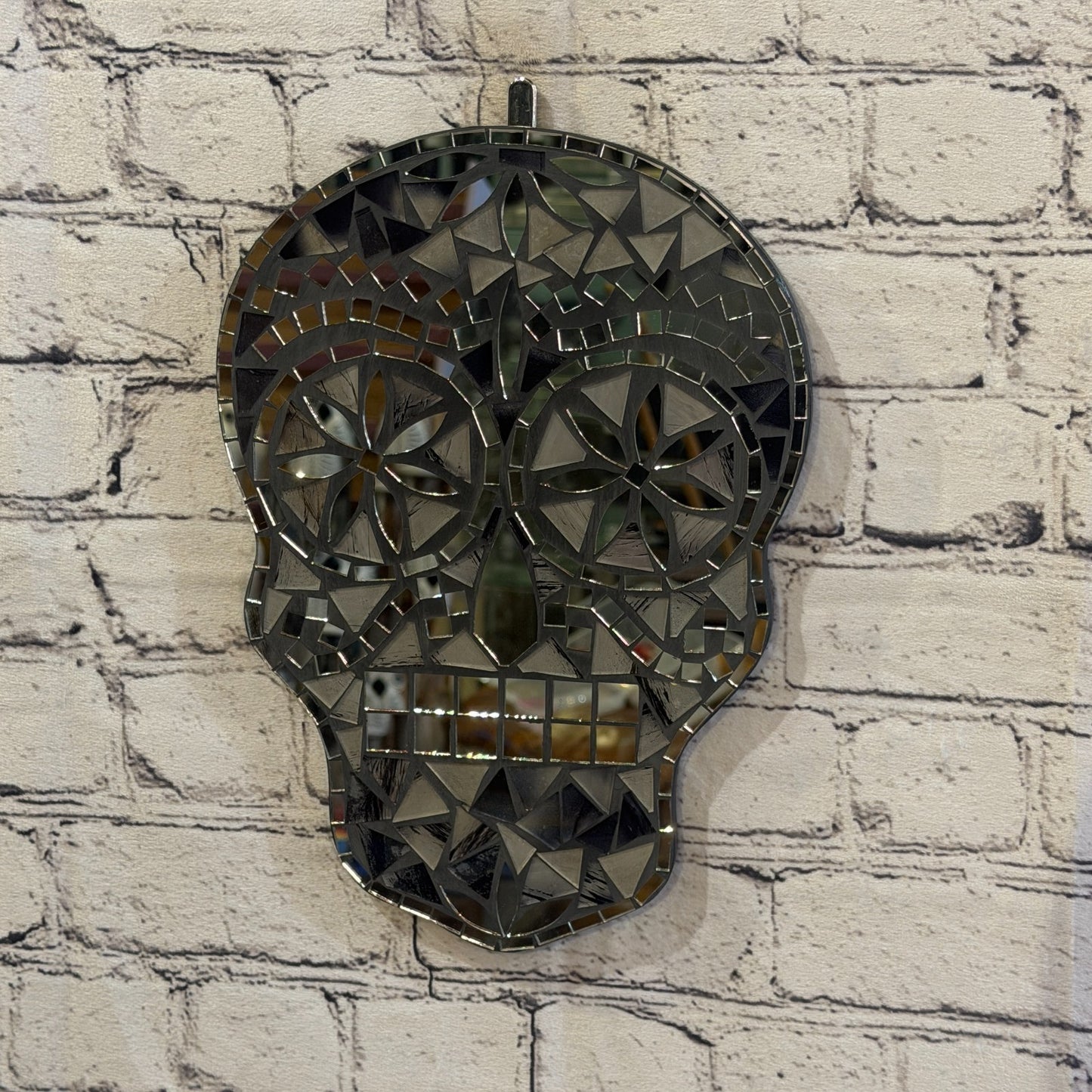 Black Grey Skull Mosaic Tile Wall Mirror 30cm x 20cm 12 Inches Handmade New0