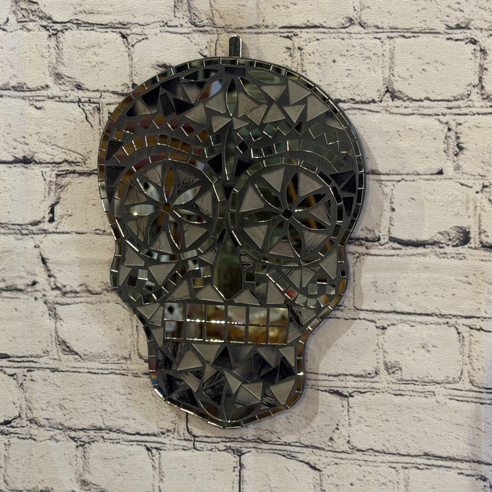 Black Grey Skull Mosaic Tile Wall Mirror 30cm x 20cm 12 Inches Handmade New0