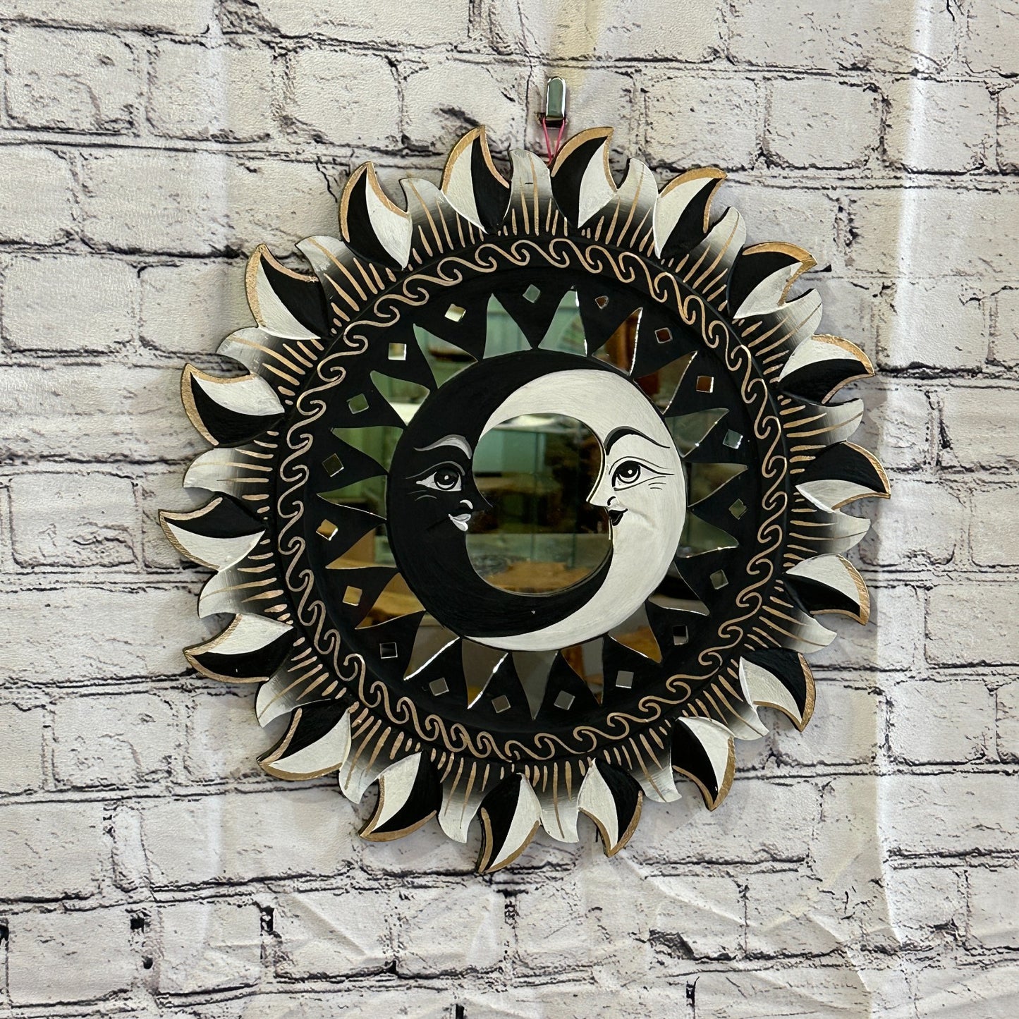 Black 2 Moon Mosaic Tile Wall Mirror 40cm x 40cm 16 Inches Handmade Fairtrade0