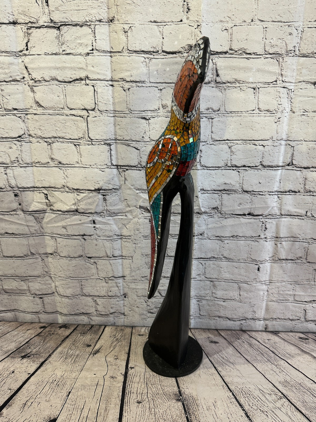 65cm Mosaic Toucan Bird Ornament Statue Fair Trade Handmade Carved Wood Design 32