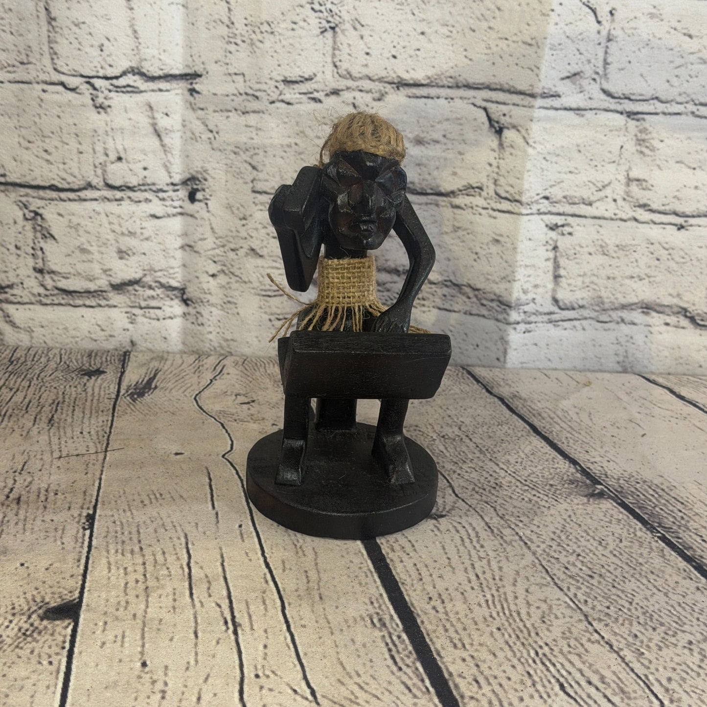 15cm Computer Phone African Tribal Warrior Man Figure Statue Wood Hand Carved1