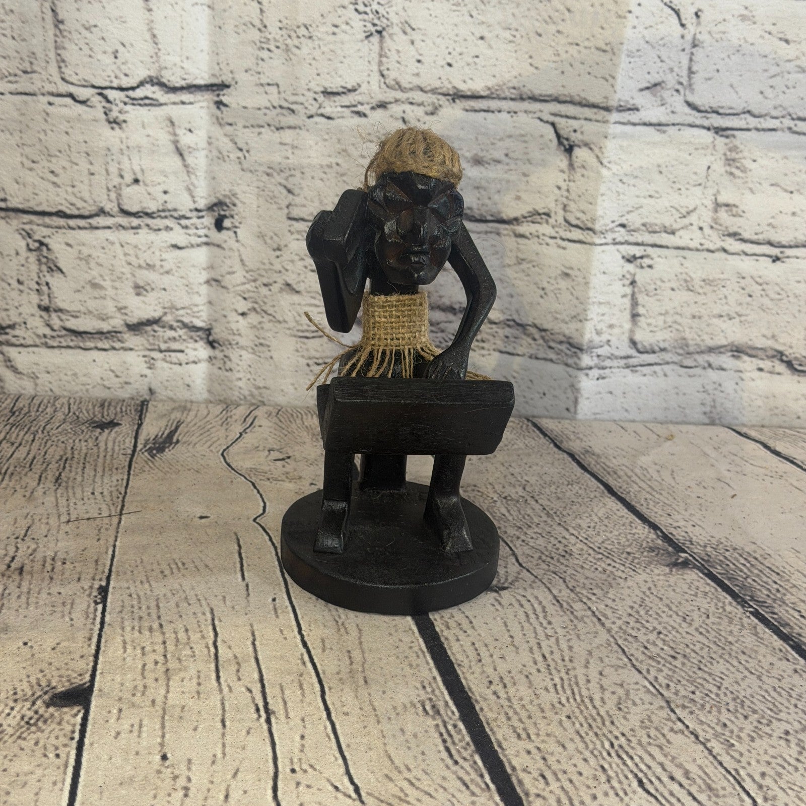 15cm Computer Phone African Tribal Warrior Man Figure Statue Wood Hand Carved1
