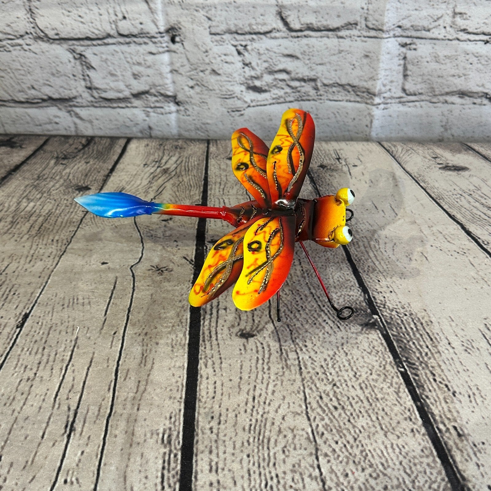 20cm x 15cm Yellow Dragonfly Bug Metal Tin Wall Hanging Ornament Painted Statue3