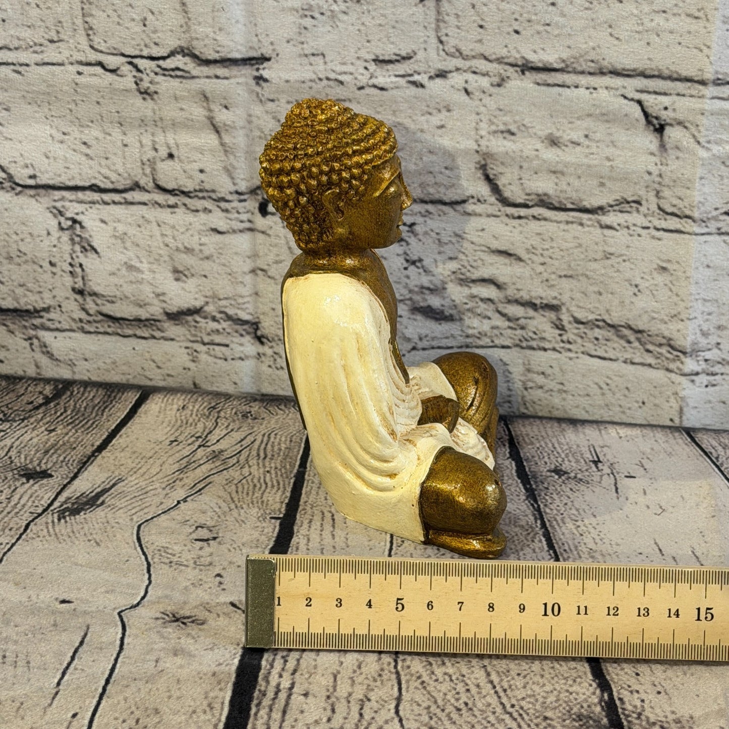 Cream & Bronze 15cm x 12cm Small Thai Buddha Sitting Statue Resin Hindu7