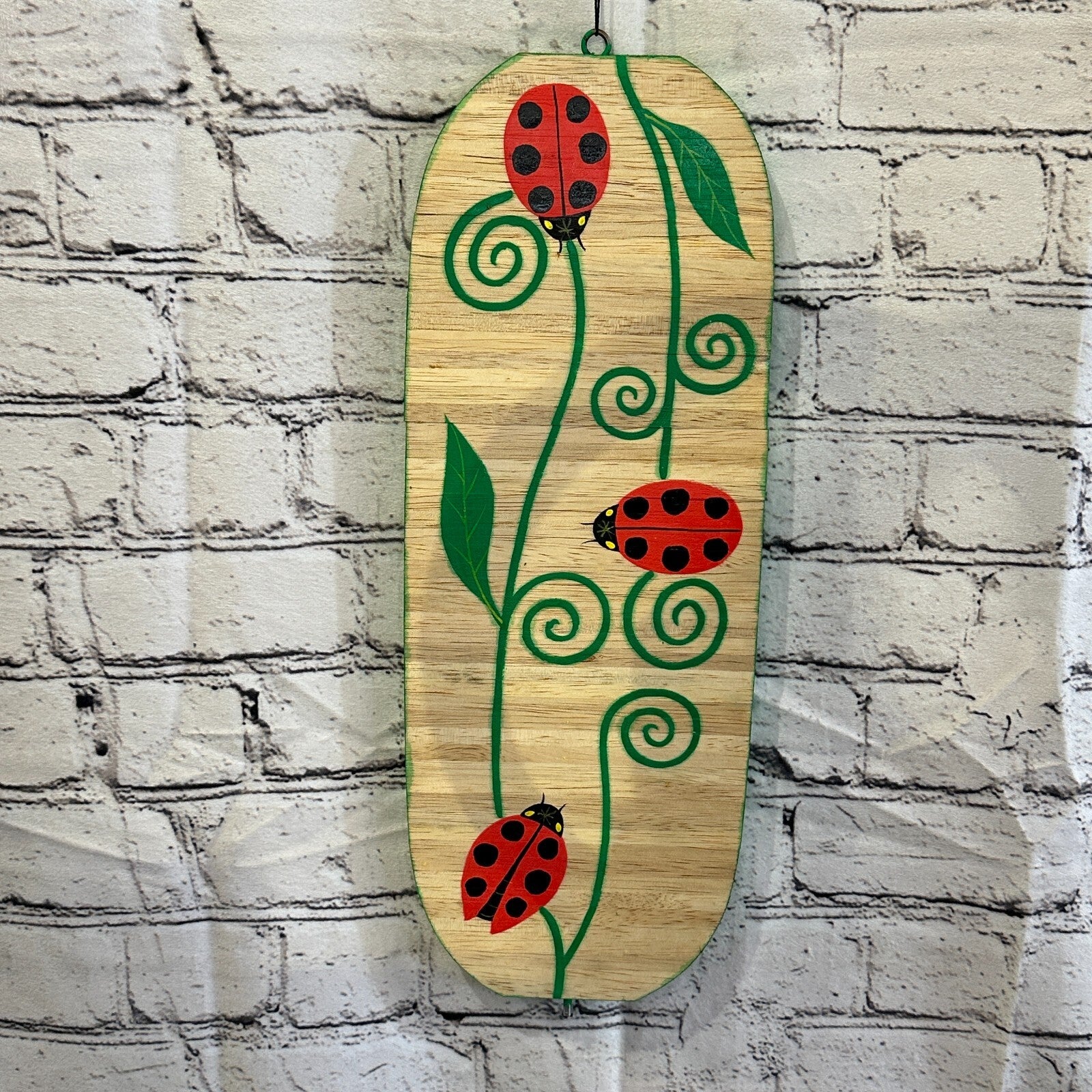 40cm Red Green Ladybird Wind Spinner Wooden Spiral Mobile Garden Ornament2