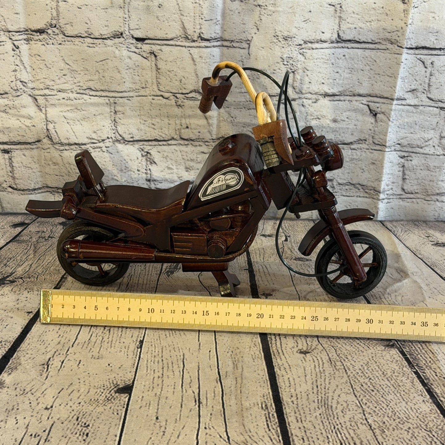 35cm Large Dark Wood Motorbike Motorcycle Model Wooden Ornament Decorative Bike6