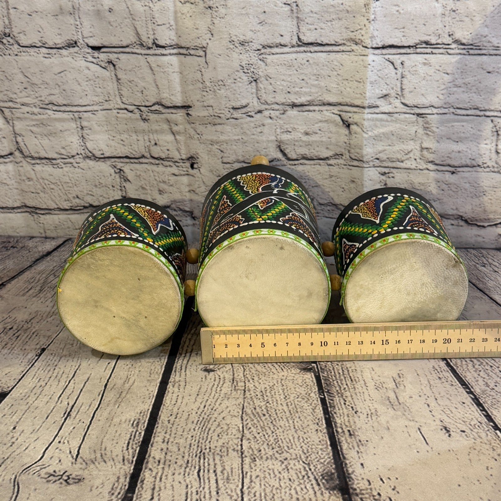 15cm Triple Djembe Drums Musical Instrument Hand Made Fair Trade Dot Painted6