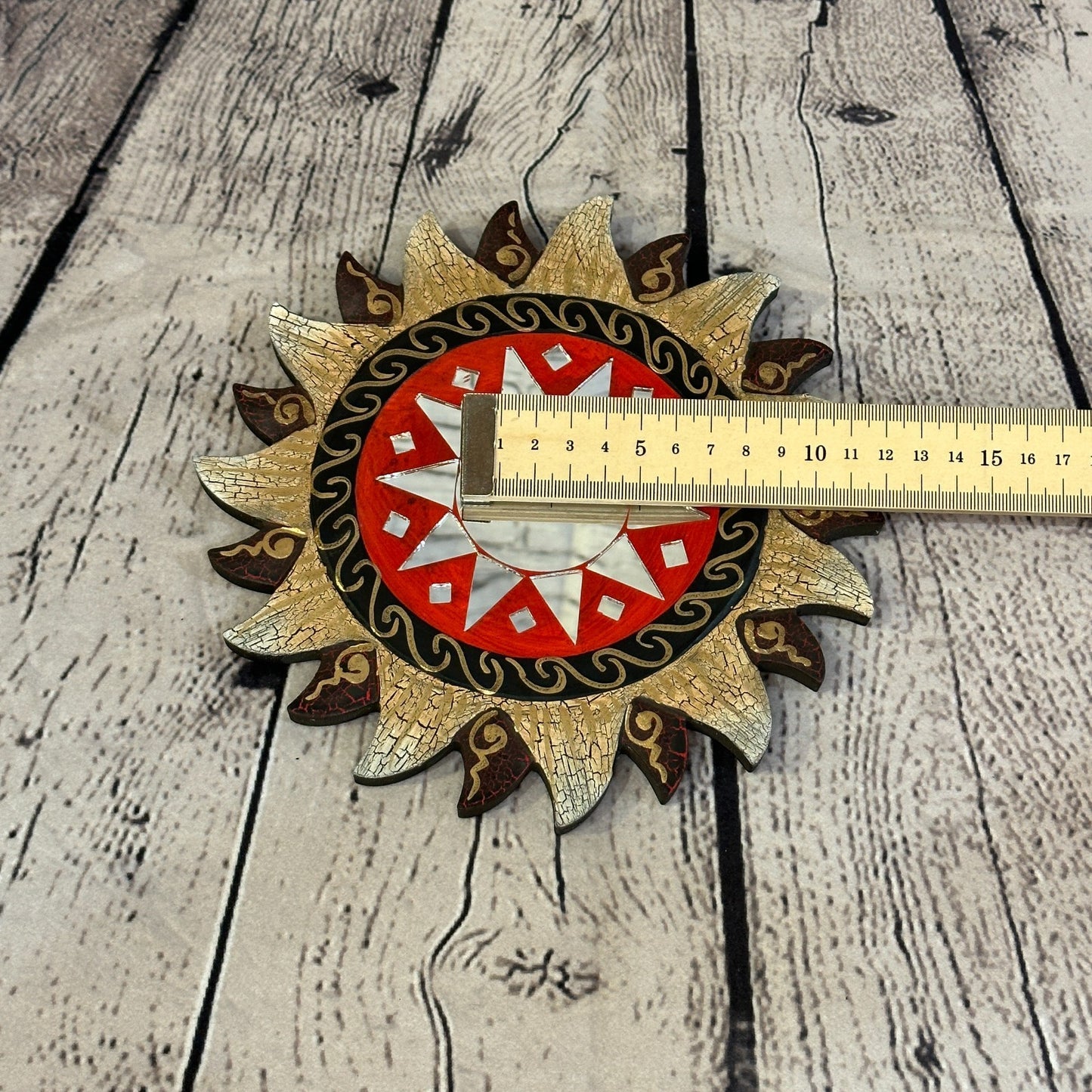 Red Gold Sun Mosaic Tile Wall Mirror 20cm x 20cm 8 Inches Handmade Fairtrade6