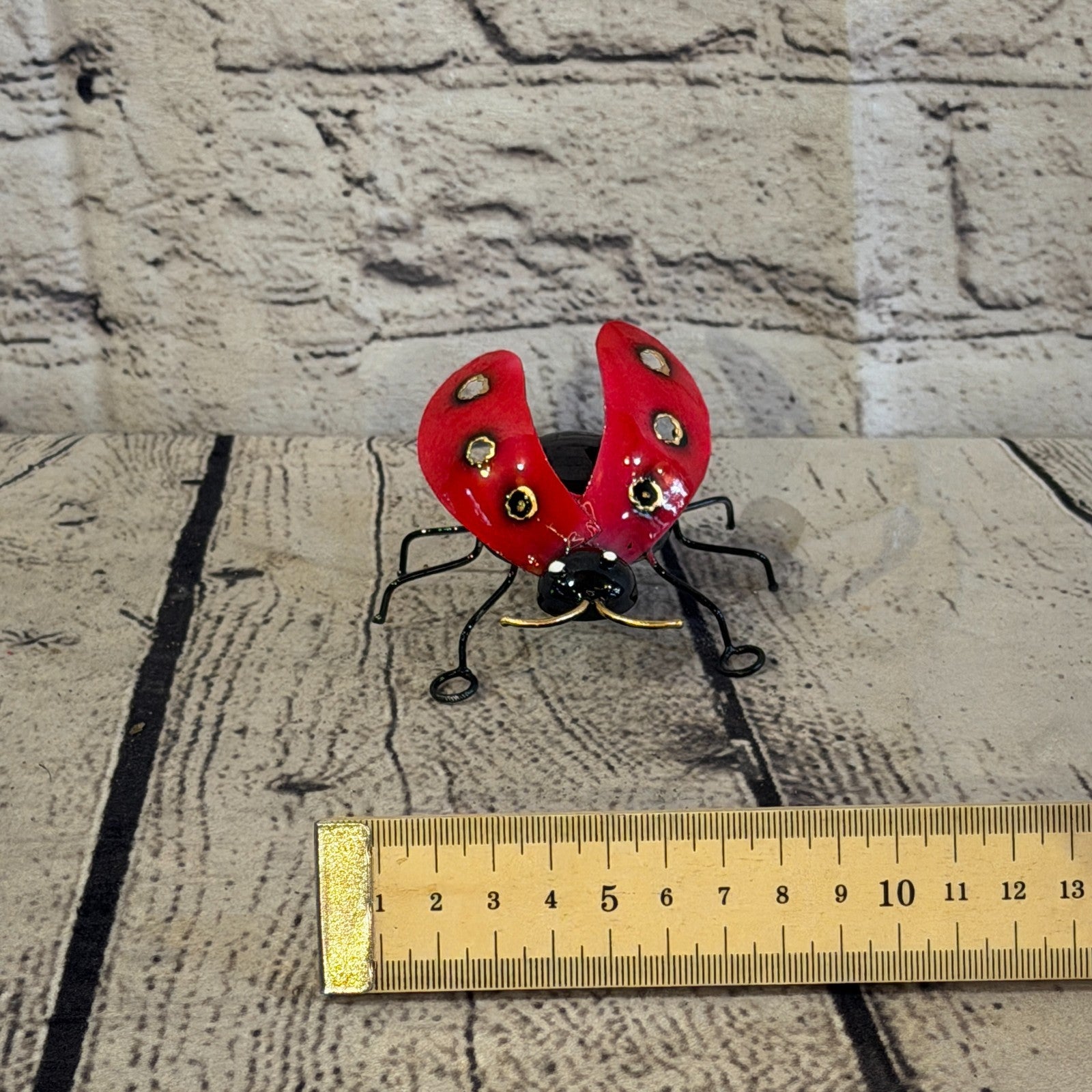 8cm x 8cm Colourful Red Ladybird Bug Metal Tin Standing Ornament Statue7