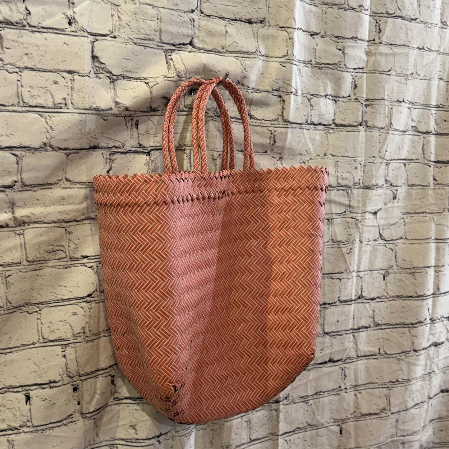 Pink 40cm Handwoven Tote Bag Recycled Plastic Eco-Friendly Market Beach0