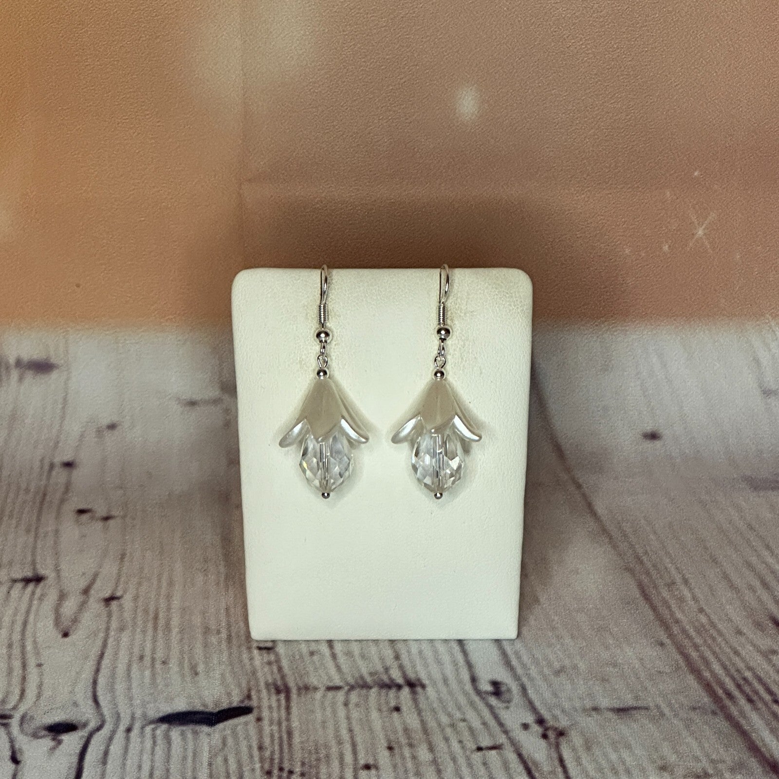 Clear Drop Crystal Lily Flower Dangle Drop Earrings Handmade UK Jewellery0