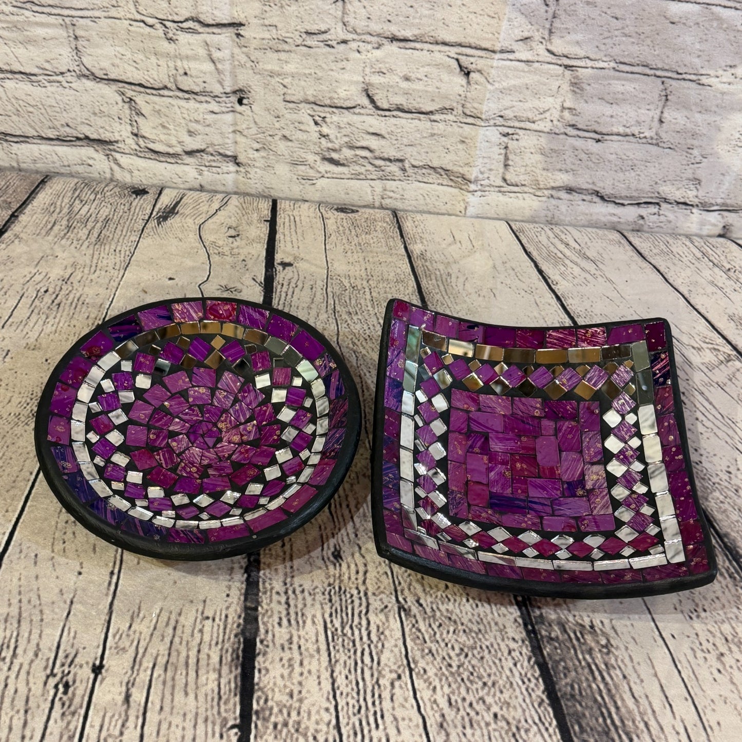 28cm Purple Round Mirror Mosaic Handmade Ceramic Glass Tile Bowl Fruit5